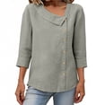thumbnail image 2 of Royisotas Womens Cotton Linen Shirts Summer Trendy Shirts 3/4 Sleeve Square Neck Blouses Button Down Casual Tops, 2 of 7