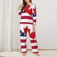 thumbnail image 2 of Saiise USA Canada Flag Print Women Soft Pajama Sets,Long Sleeve Sleepwear Button Up 2-Piece Pjs Lounge Sets-Small, 2 of 7