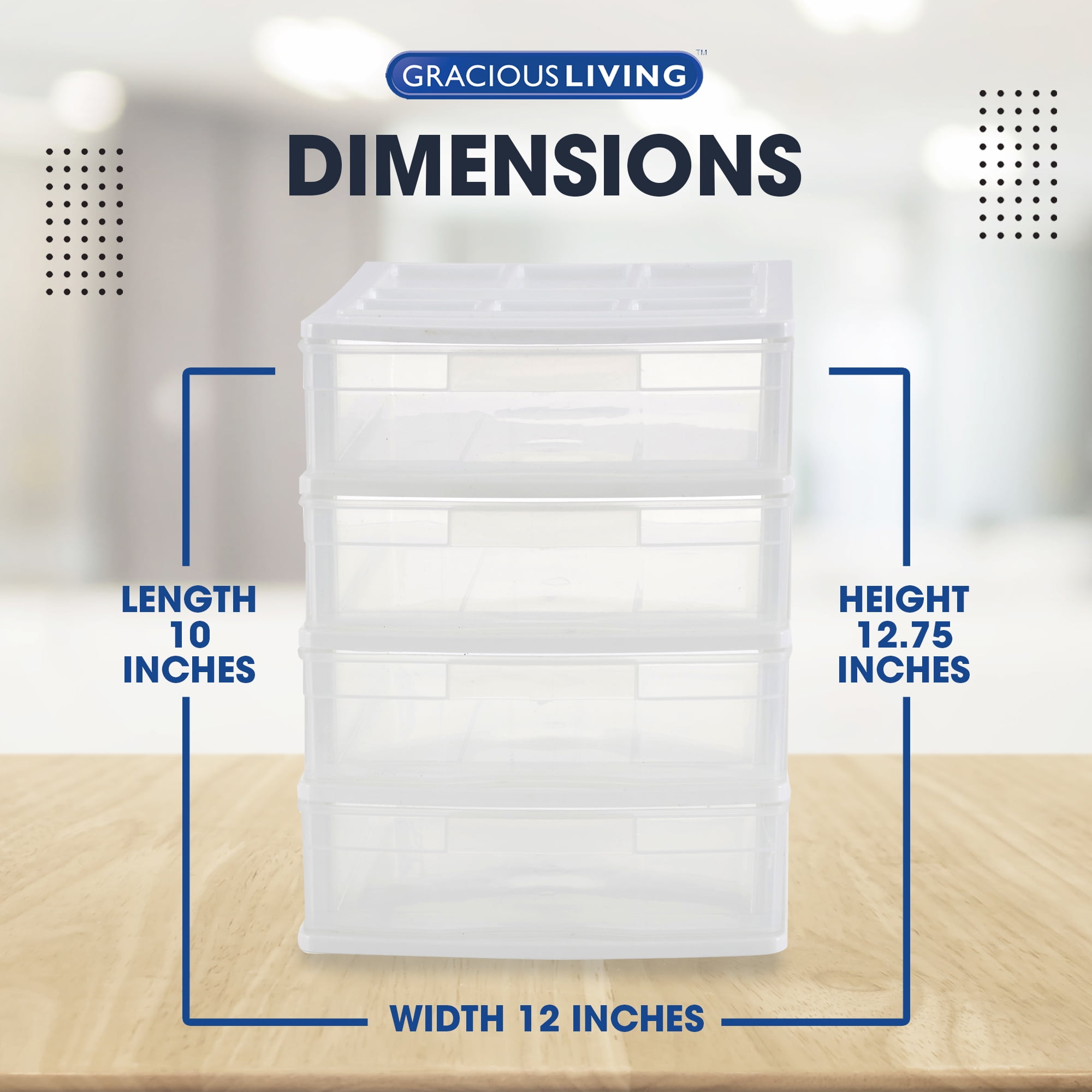 Gracious Living 4 Drawer Desktop Storage w/ Organizer Lid, White (3 Pack)