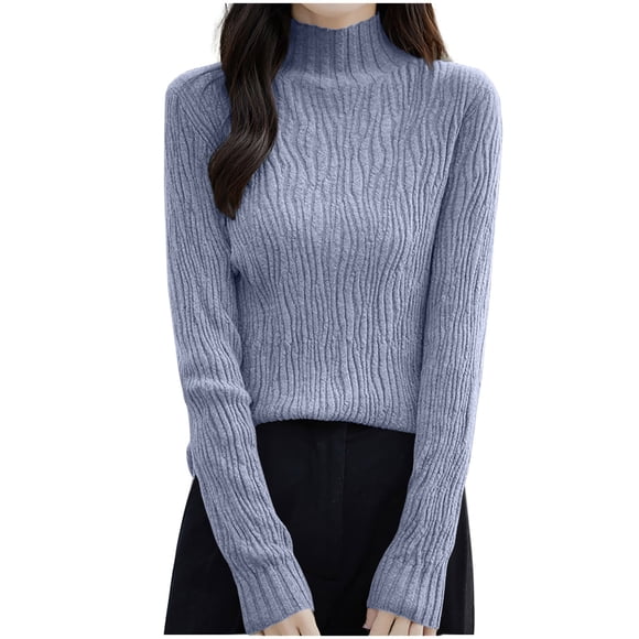 Chandail Col Montant Tortue Bateau Gris pour Femmes, Blouses de Brunch pour Dames, Graphique Vagues, Coupe Ample, Crochet, Tricot Chaud, Chemise Automne Hiver 2025 Douce et Confortable m