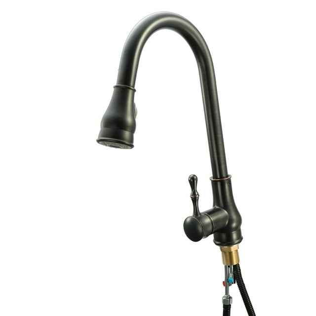 Mistaha Robinet de Cuisine à Poignée Unique Style Européen avec Pulvérisateur Rétractable, Matériau en Laiton et Acier Inoxydable, Installation Facile, Résistant à la Rouille, Couleur Noire