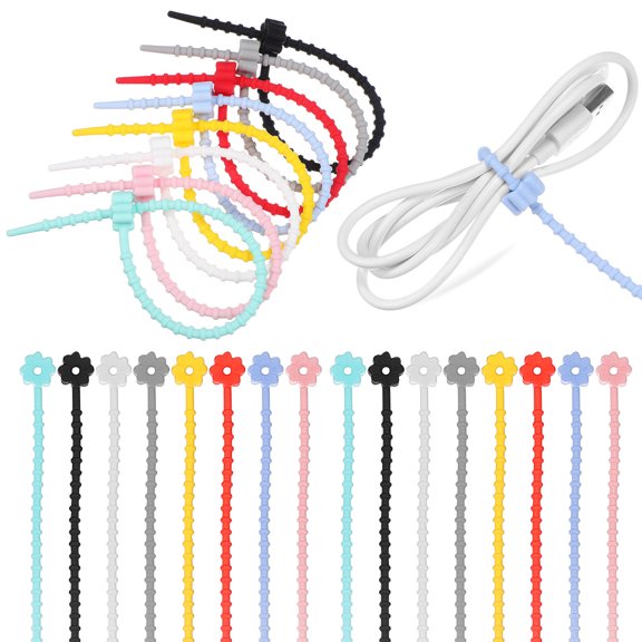 OFFIGAM 24Pcs Silicone Cable Holders Reusable Cord Ties Elastic Bendable Wire Organizers for Home and Office
