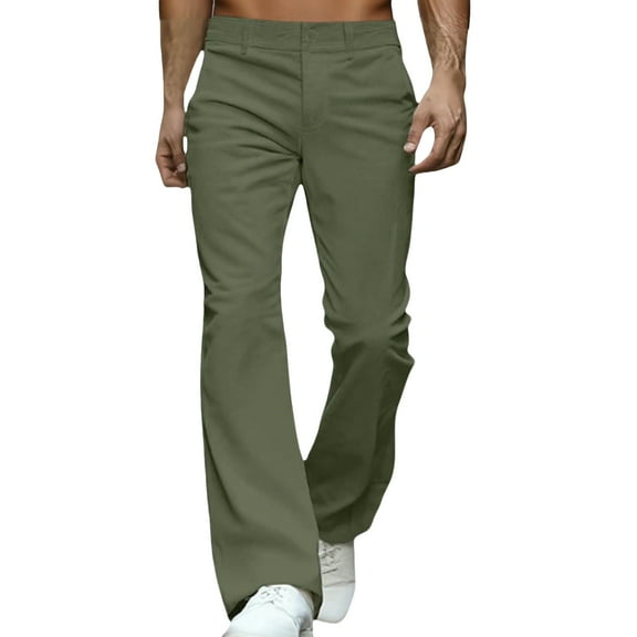 WTOBBY Men's Corduroy Bell Bottom Pants Relaxed Vintage Casual 70s Style Stretch Slim Fit Classic Disco Trendy Flared Men's Trousers,Army Green L