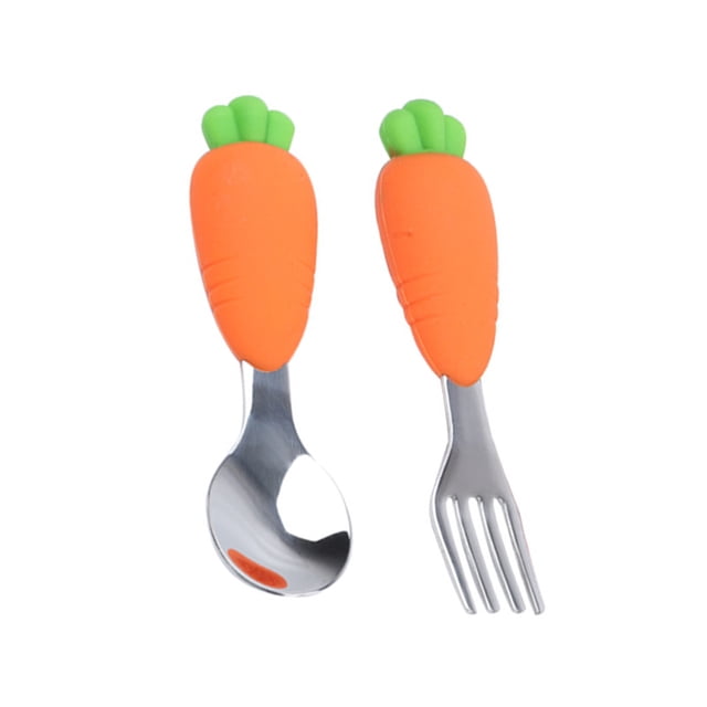 Bearachild Tenedor para bebé con forma de rábano, cuchara de alimentación para niños, juego de herramientas de autoalimentación de silicona, tenedor y Mostrada Cuchara y tenedor de rábano Bearachild HA004999-01