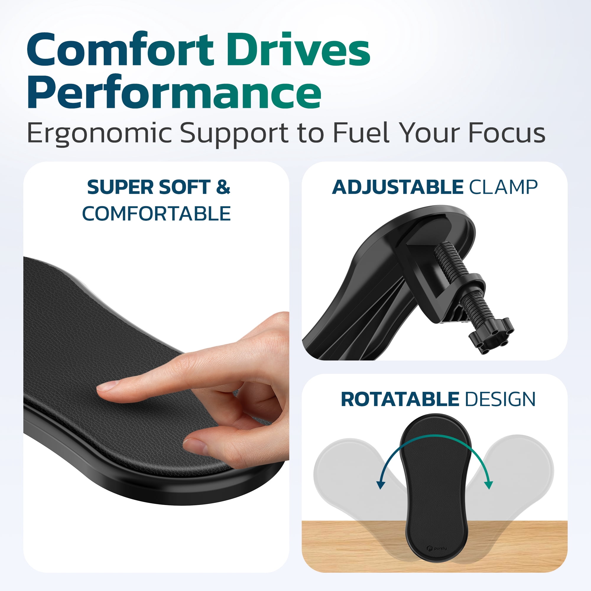 Purely E5620 Computer Arm Rest for Desk, Ergonomics and Adjustable Arm Rest Support for Computer Desk, Desk Wrist Support for Computer Desk Extender, Suitable for Office and Home - Black