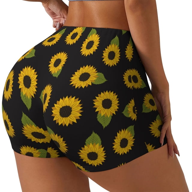 Fotbe Sunflowers Shorts Sin Costuras – Shorts Deportivos de Cintura Alta para Mujer, Elásticos para Gimnasio, Yoga, Running o Ciclismo-Medium