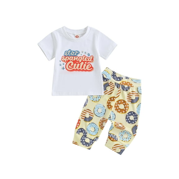 Wassery Baby Girls Summer Outfit Letters Print Short Sleeve Crew Neck Newborn T-shirt with Striped Long Pants Set 3M 6M 12M 18M Infant Girl Casual Clothes