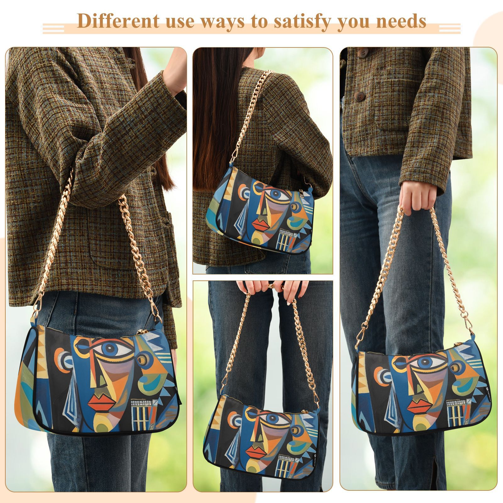 Woman Face AbstractWomen Small Shoulder Bag Crossbody Tote Hobo Bags Purse Clutch Handbags with Chain Strap for Women
