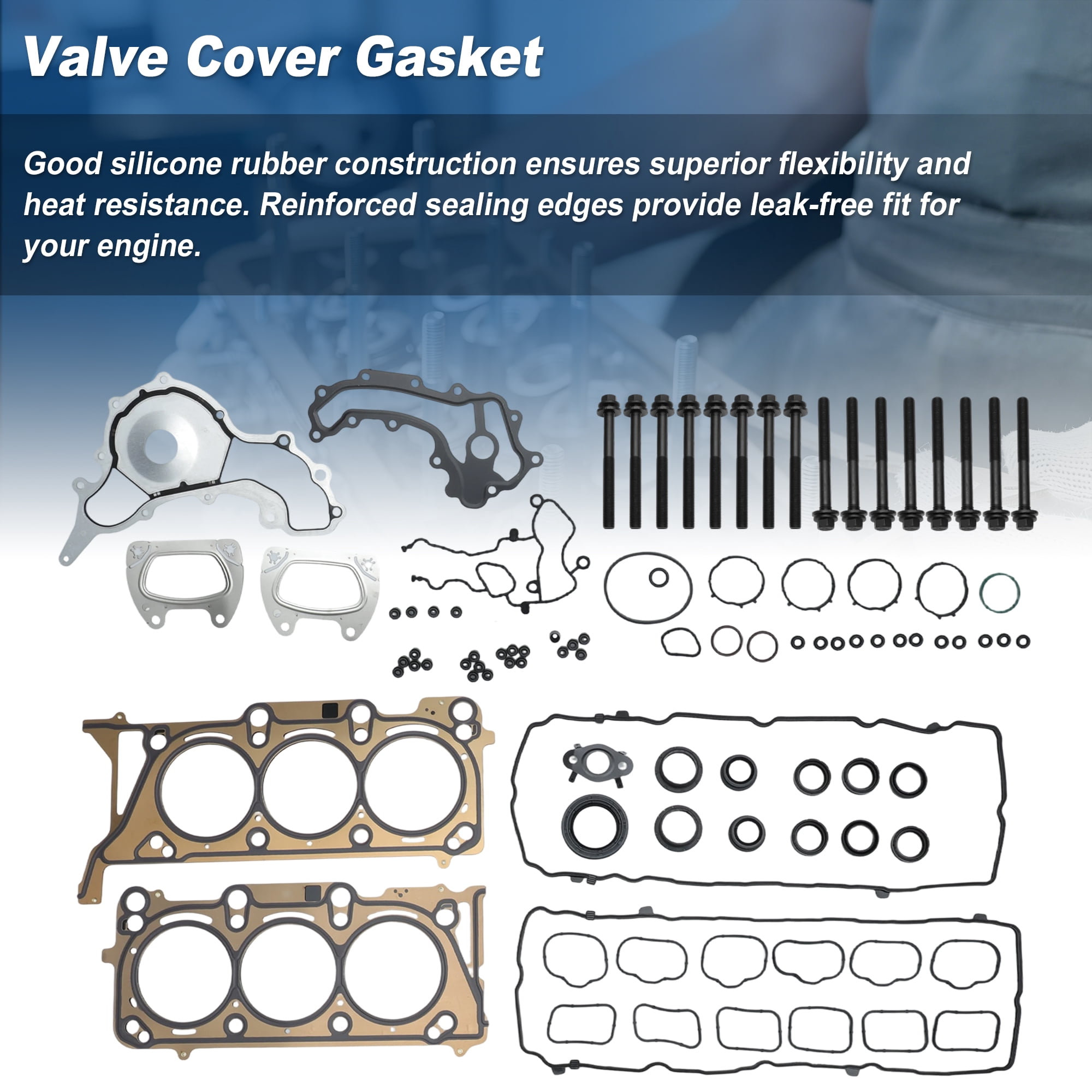 HGS1184 Cylinder Head Gasket Set with Bolts Valve Cover Seal Gasket Kit for Chrysler Pacifica 2017-2021 for Jeep Wrangler 2018-2021 for Ram Promaster 1500 2500 3500 2022-2023 3.6L
