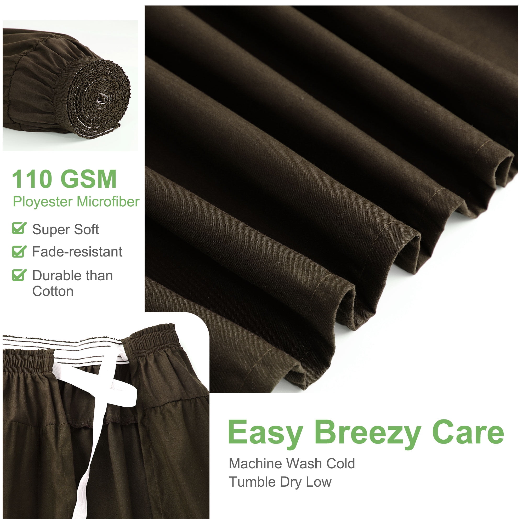 REGALWOVEN Polyester Brushed Bed Skirt with Elastic Dust Ruffles 16" Drop, Queen Dark Brown