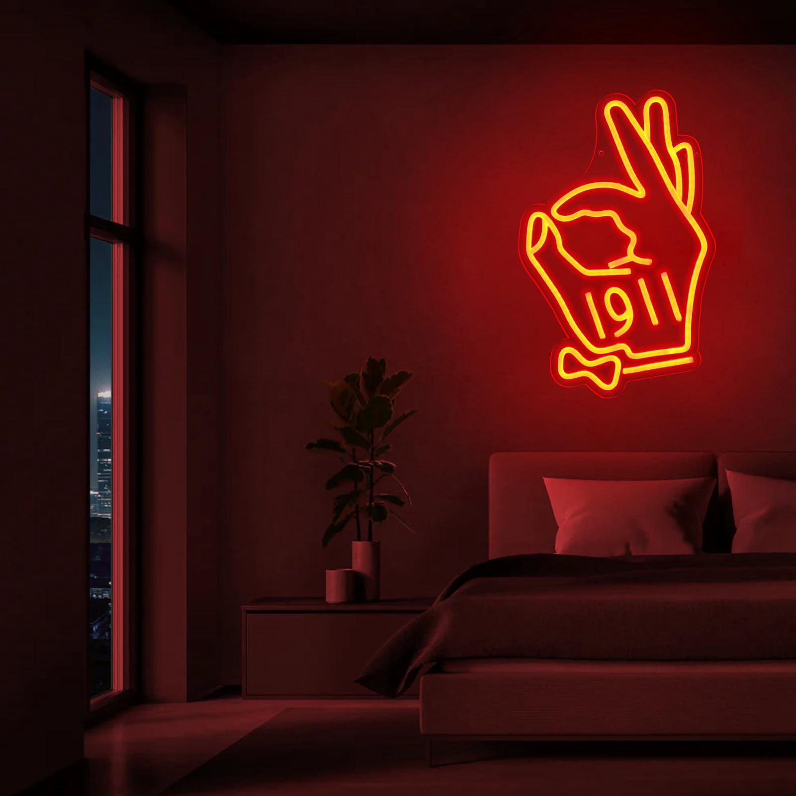 JFLLamp LED Neon Sign Hand Gesture Light Red Dimmable Wall Decor USB Powered Hanging Light for Room Dorm Decoration