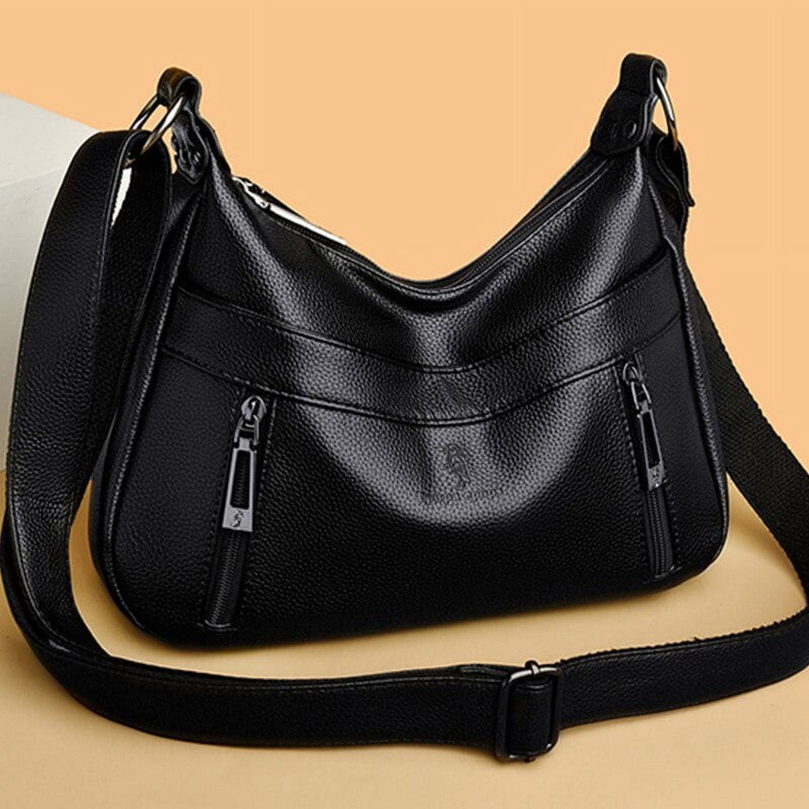 Cocopeaunt Womens Pure Black Shoulder Bags Soft Leather Tote Bag Simple Leaf Pendant Handbag Female New Brand Designer Shopper Bag, Size: Only Size