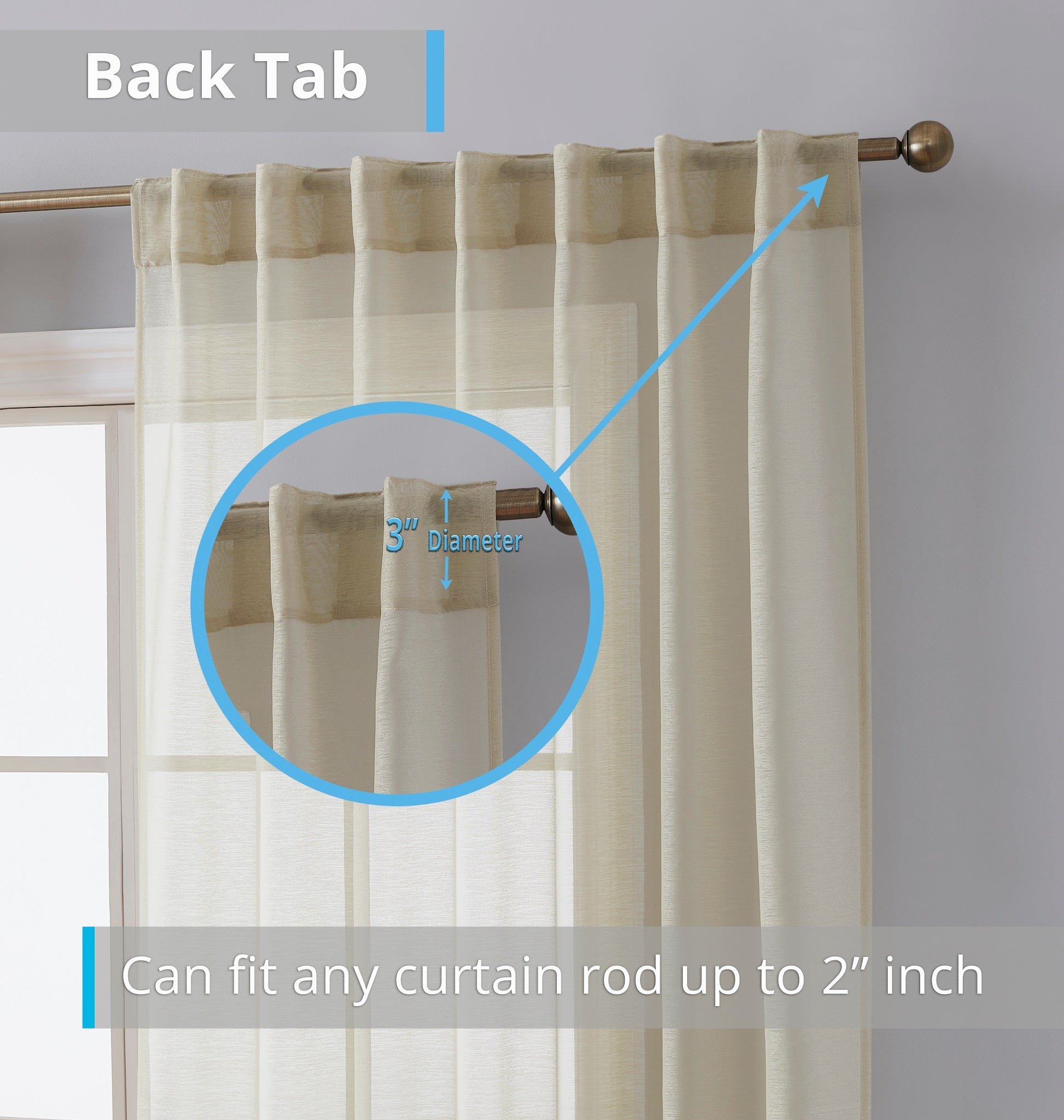 THD Scarlett Semi Sheer Pocket Top & Back Tab Lightweight Window Curtains Drapery Panels, 2 Panels