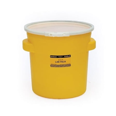 20 Gallon Plastic Drum with Lid, Plastic Lever-Lock, 20.4"x20.9", Lab Pack Drum Made of Durable, Lightweight HDPE, Withstands Weather and Chemicals, Made in USA, Yellow, 1652