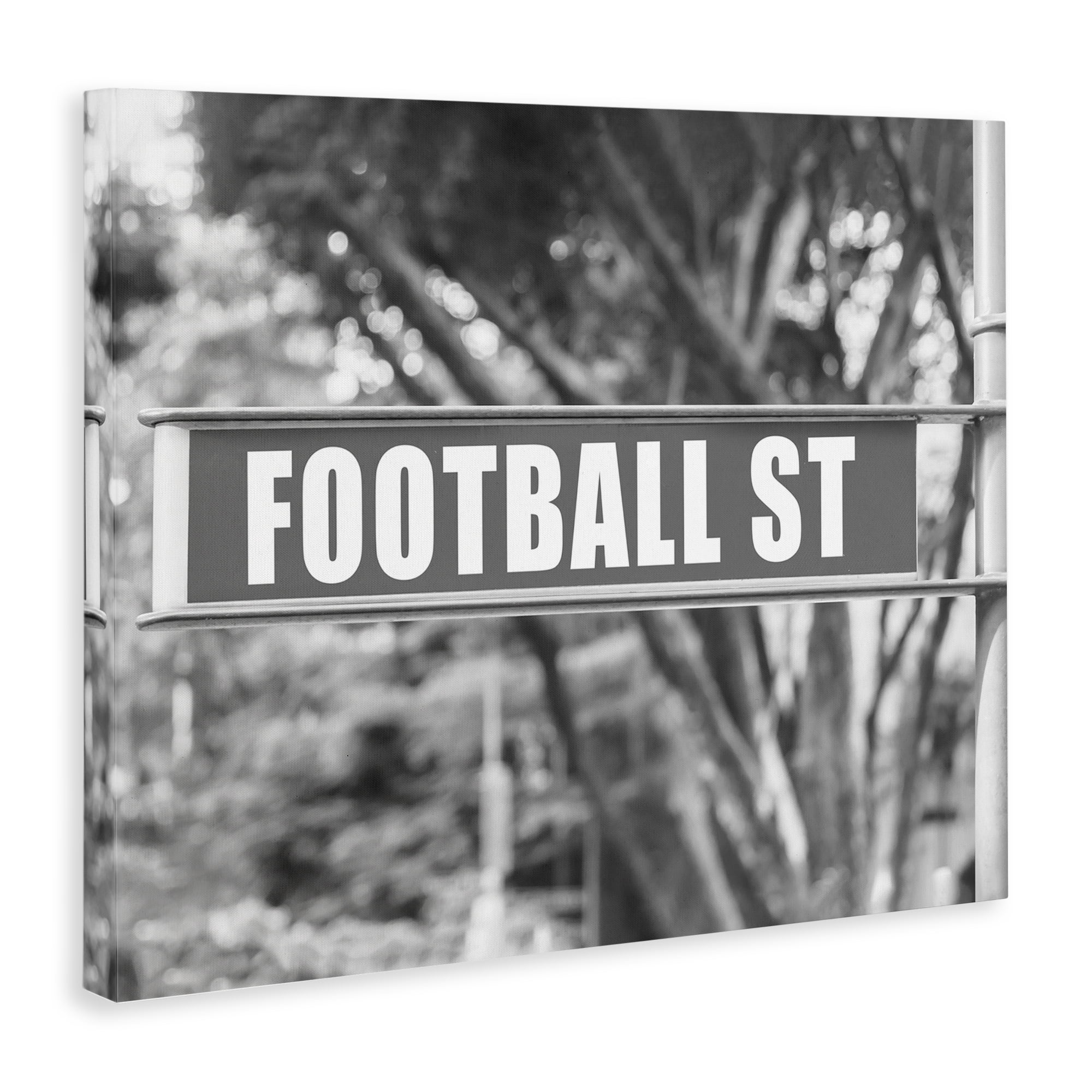 Stupell Industries Football Street Sign Sports Photography Wrapped Canvas Art Print Wall Art, 20 x 16