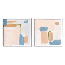 Abstract Pink Blocked Contemporary Shapes Abstract Painting White Framed Art Print Wall Art, Set of 2