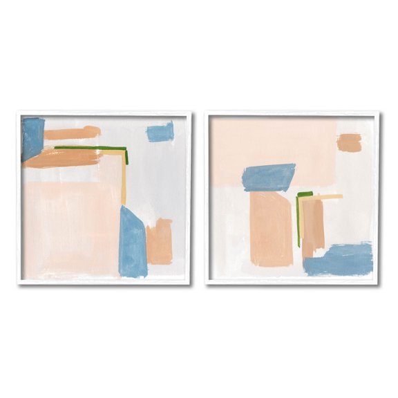 Abstract Pink Blocked Contemporary Shapes Abstract Painting White Framed Art Print Wall Art, Set of 2