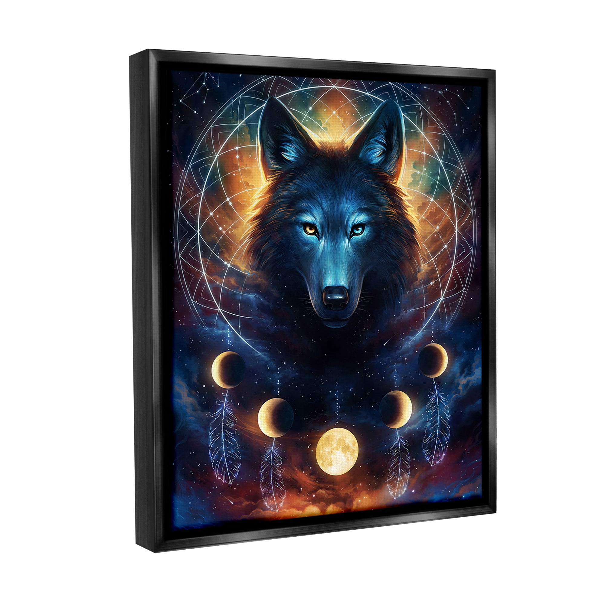 Stupell Industries Lunar Wolf & Galaxy Animals & Insects Painting Black Floater Framed Canvas Art Print Wall Art, 17 x 21