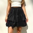thumbnail image 2 of Busydd Women's Mini Skirt Casual Solid Color Elastic Waist Summer Skirts for Women Fashion A-Line Tiered Skirts S, 2 of 7