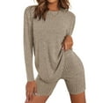 thumbnail image 2 of TEMOFON Women 2 Piece Lounge Sets Ribbed Knit Matching Outfits T-shirt Casual Biker Shorts Sleepwear Loungewear Long Sleeve Sweatsuits for Women Pajamas, 2 of 5