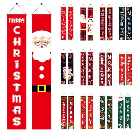 ADVEN Christmas Couplet Holiday Scene Arrangement Decoration Door Curtain Hanging Flag Banner for Indoor Outdoor Decor