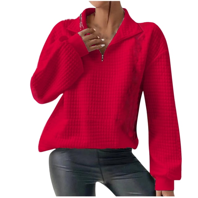 Timegard Quarter Zip Pullover for Women Long Sleeve Sweatshirts Fall Winter Loose Tops Solid Color
