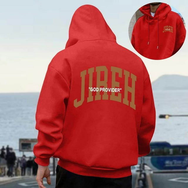 MHFRRA Sudadera con Capucha para Hombre, de Manga Larga, Informal, Cómoda, con Cordón Ajustable para Deportes Al Aire Libre y Uso Diario Rojo