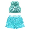 thumbnail image 4 of YONGHS Kids Girls Metallic Sleeveless Tank Top with Skirted Shorts Hip Hop Street Dance Costume Lake Blue 16, 4 of 5