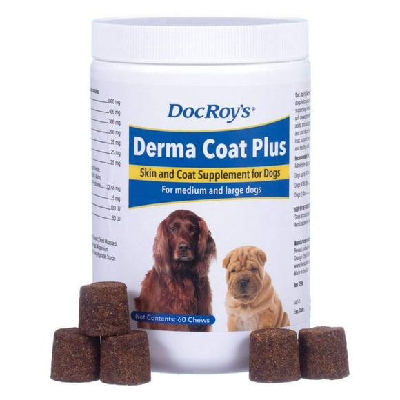 Doc Roy's Derma Coat Plus Supplement for Medium/Large Dogs - 60 ct Chews