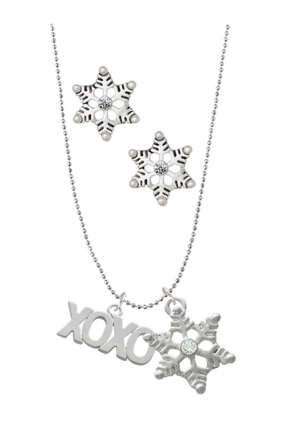 Silvertone XOXO Silver tone Snowflake Charm Necklace and Stud Earrings