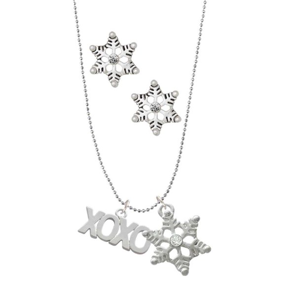 Delight Jewelry Silvertone XOXO Silver tone Snowflake Charm Necklace and Stud Earrings