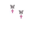 thumbnail image 2 of Delight Jewelry Silvertone Small Hot Pink Crystal Cross Silvertone Antiqued Butterfly Post Earrings, 2 of 4