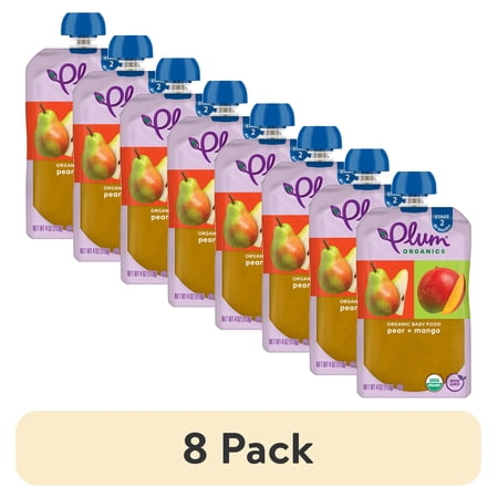 (8 pack) Plum Organics Stage 2 Organic Baby Food Pear and Mango 4oz Pouch