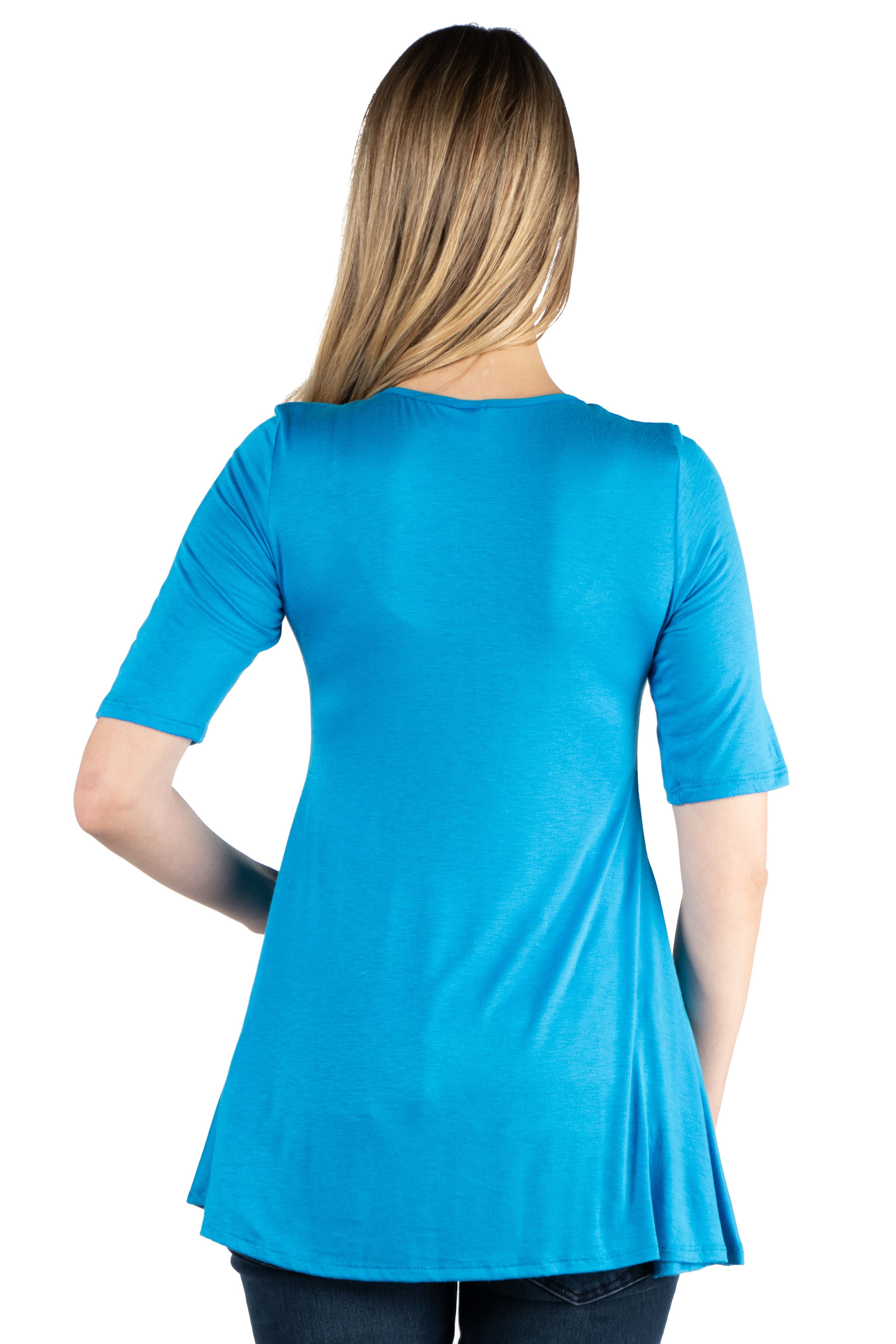 24seven Comfort Apparel Elbow Sleeve Maternity Swing Tunic Top