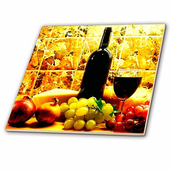 3dRose, Wine Bread Cheese Grapes, 8 Inch Ceramic Tile