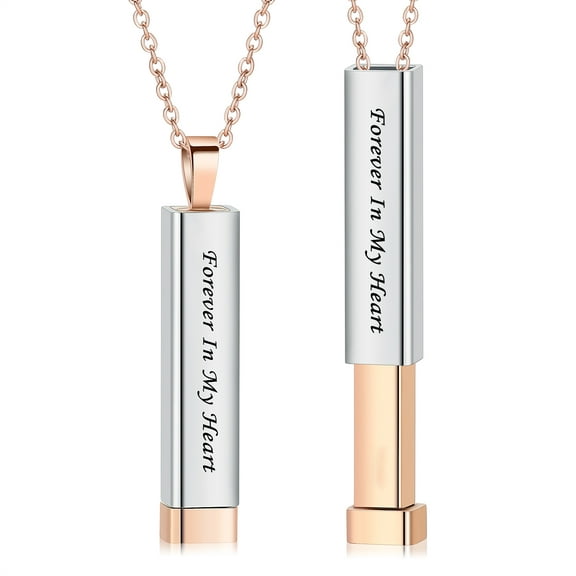 Forever in My Heart Openable Stainless Steel Long Bar Urn Pendant Memorial Jewelry Cremation Jewelry for Ashes Necklace
