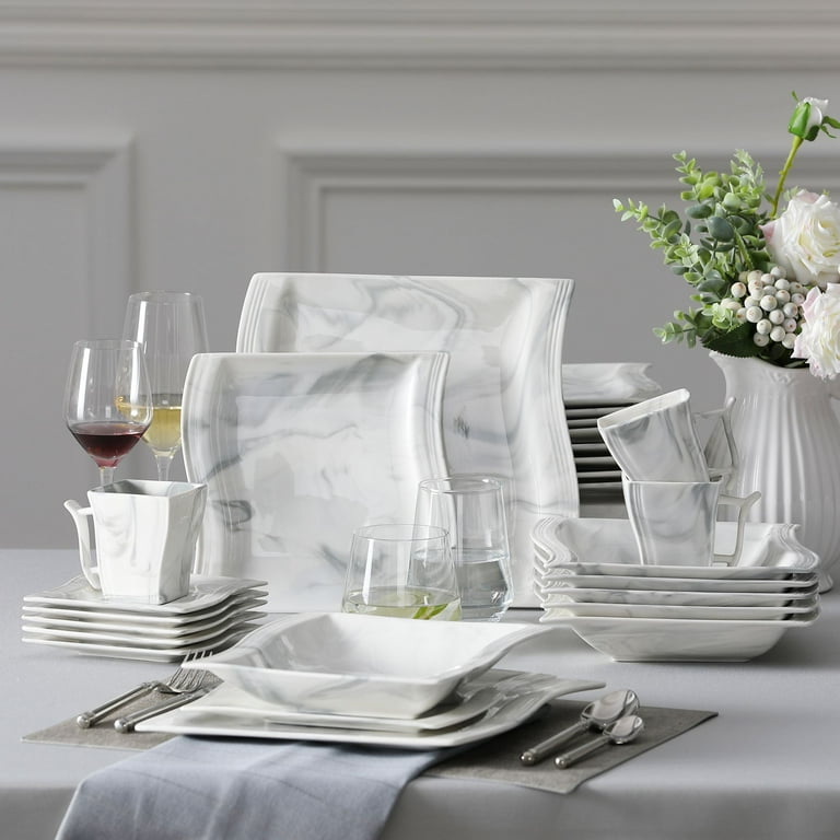 MALACASA, Series Flora, 30-Piece Porcelain Dinnerware Set, Marble Grey  Dinner Set, Service for 6