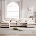 thumbnail image 2 of Aukfa 123" Oversized Sectional Sofa U-shaped Couch w/ Cupholder Console & USB Port for Living Room, Chenille, Beige, 2 of 10