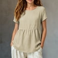 thumbnail image 2 of RUTAYY Women's T-Shirts Loose Solid Color Crew Neck Short Sleeve Pleated Tees Comfortable Breathable Chic Holiday Tops, 2 of 4