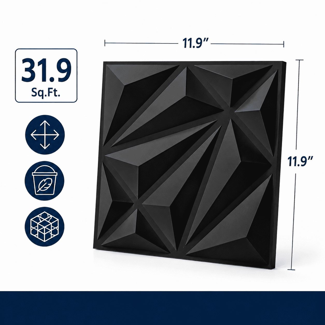 Yeslife 33-Pack Black PVC 3D Wall Panel Set, 11.8"x11.8" Diamond Pattern Accent Wall Covering for Interior Home Décor - Living Room, Bedroom, Office, TV Background