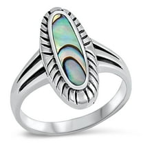 CHOOSE YOUR COLOR Abalone Long Oval Ring .925 Sterling Silver Band Jewelry Female Male Unisex Size 8