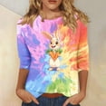 thumbnail image 1 of Xuyuer Happy Easter Family Matching Shirt Women Easter Sunday T-Shirt Leisure Print Round Neck Three Quarter Sleeve 3/4 Sleeve T-shirt Loose Cute Tie Dye Bunny Graphic Tee, 1 of 5