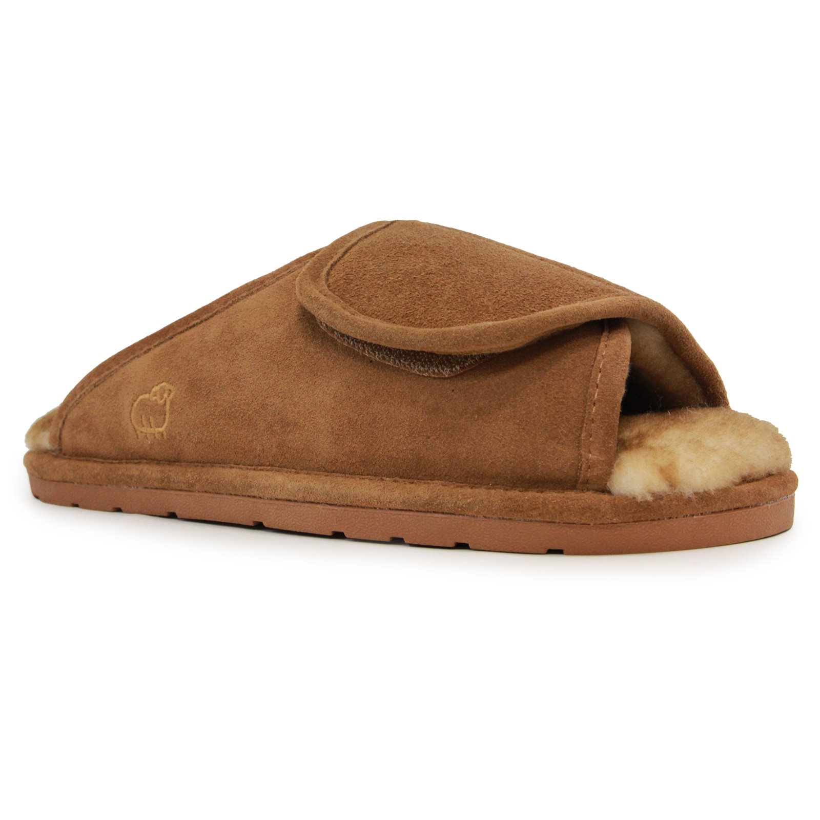 Lamo Lamo Sheepskin, Inc Men's Chestnut Suede, Sheepskin and Rubber Sole Wrap Slippers