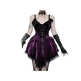 thumbnail image 2 of New Women's Gothic Dress Off Shoulder Strap Steampunk Dress Retro Spaghetti Strap Lolita Dress-Purple-L, 2 of 7