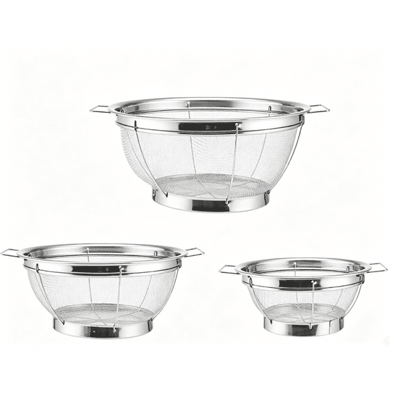 3Pcs Stainless Steel Mesh Sieve Set, Fine Mesh Colander Strainers, Kitchen Sieve Basket for Flour, Rice, Fruits, Vegetables