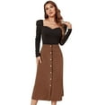 thumbnail image 1 of Vestido midi acampanado con botones en la parte delantera y cintura alta para mujer Adepaton BST2002682-2, 1 of 6
