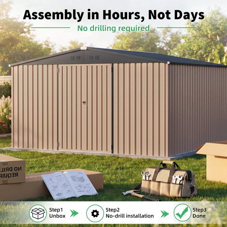 YODOLLA 12x12 ft. Waterproof Aluminum Outdoor Metal Storage Shed