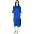 thumbnail image 4 of Bimba Women Button Down Rayon Kurta Kurti 3/4 Sleeve Formal Indian Casual Tunic Top, 4 of 5