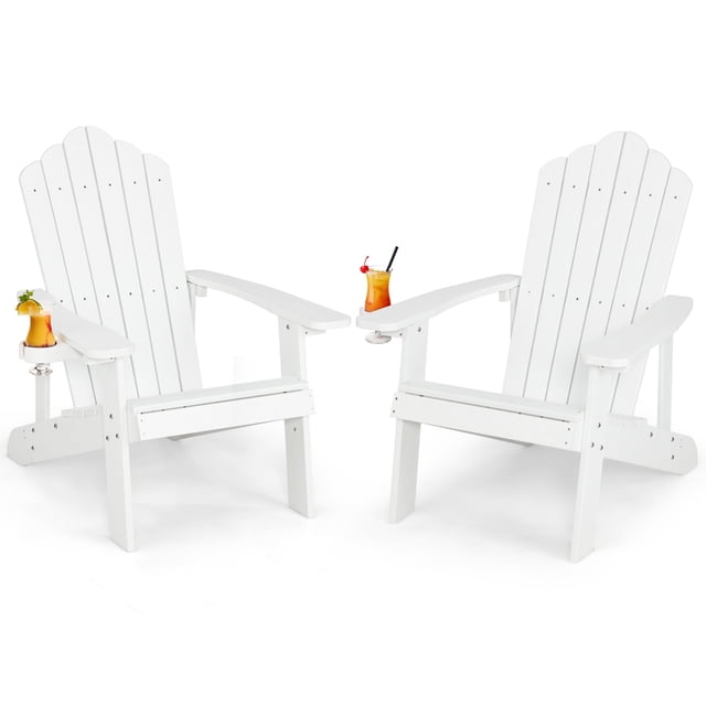 Patiojoy 2 Pcs Chaise Adirondack Hanches Chaise Adirondack avec Porte-Gobelet Grain de Bois Réaliste Chaise d'Extérieur Résistante aux Intempéries pour Capacité de Poids de 380 Lb Blanc