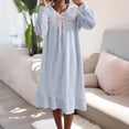 thumbnail image 5 of Womens Nightgown - Women's Winter Casual Doll Collar Princess Style Dress Flannel Bow Midi Nightdress Blue L, 5 of 9